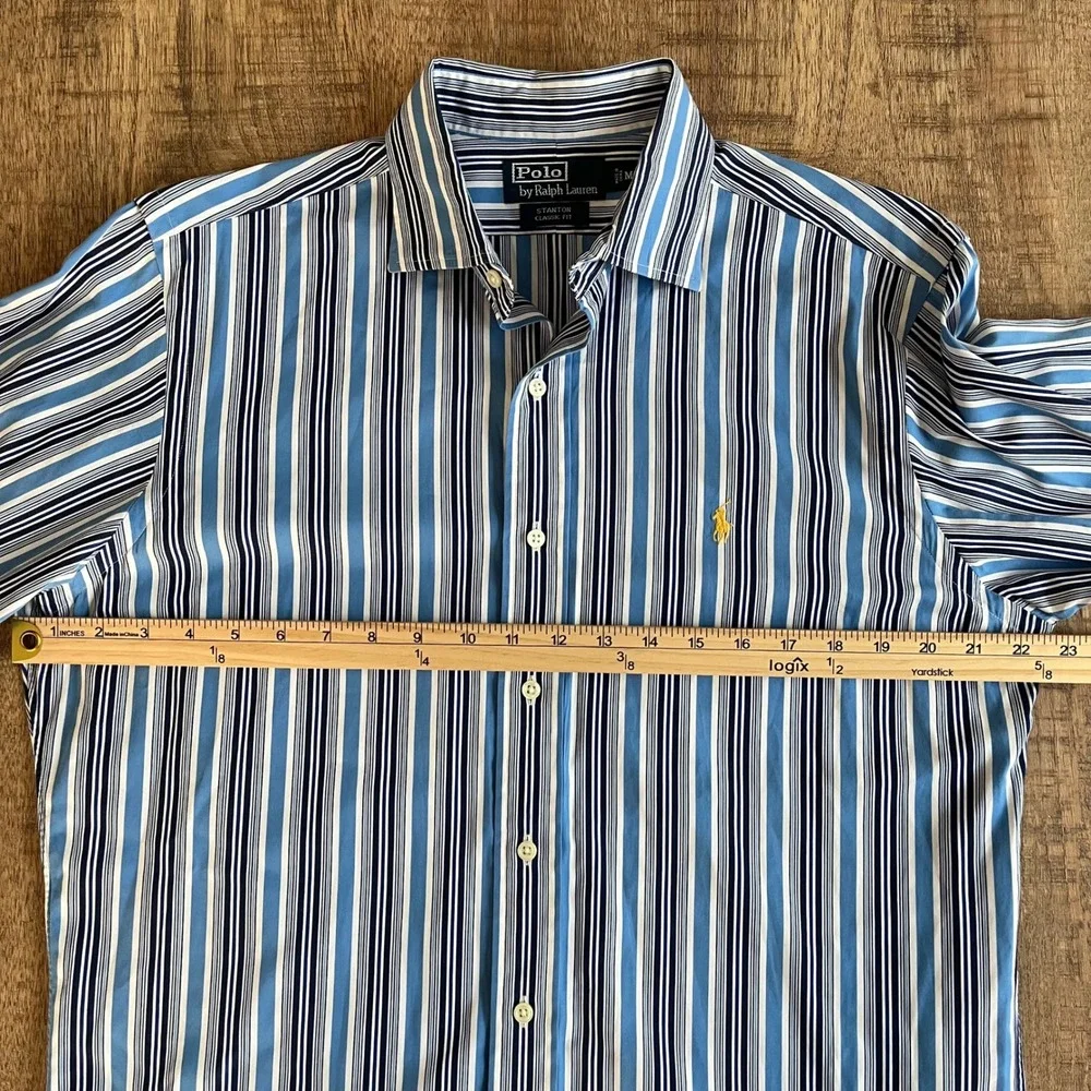 Polo Ralph Lauren Stanton Classic Fit Blue White Stripe Mens Shirt Medium